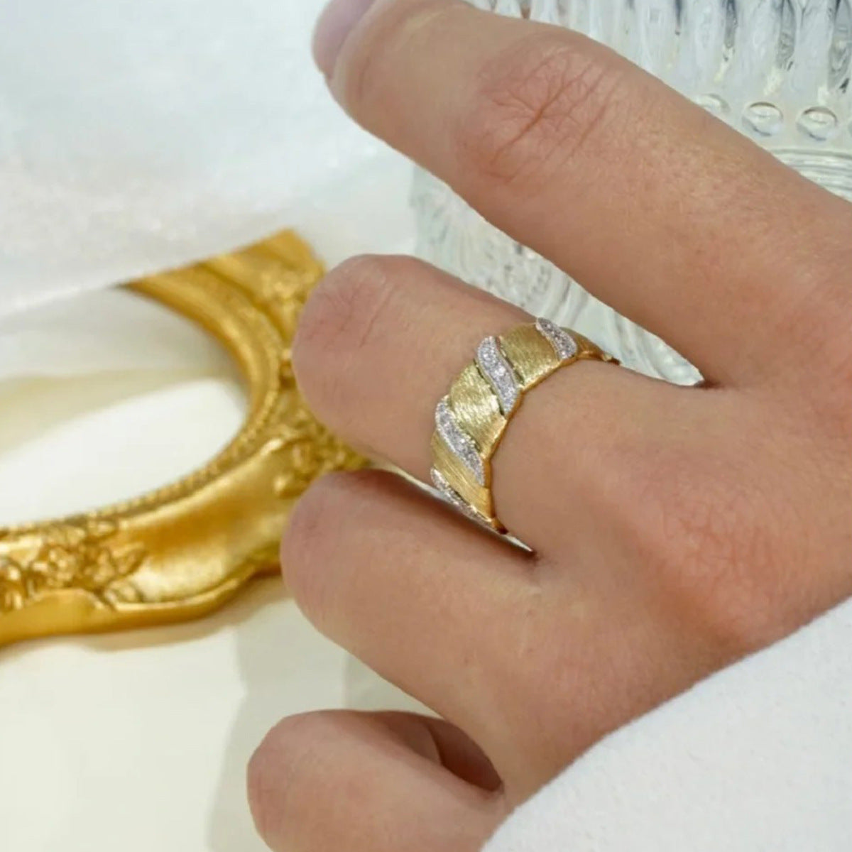 S925 Sterling Silver Brushed Vintage Ring For Women Gold-plated Ring Little Finger Ring