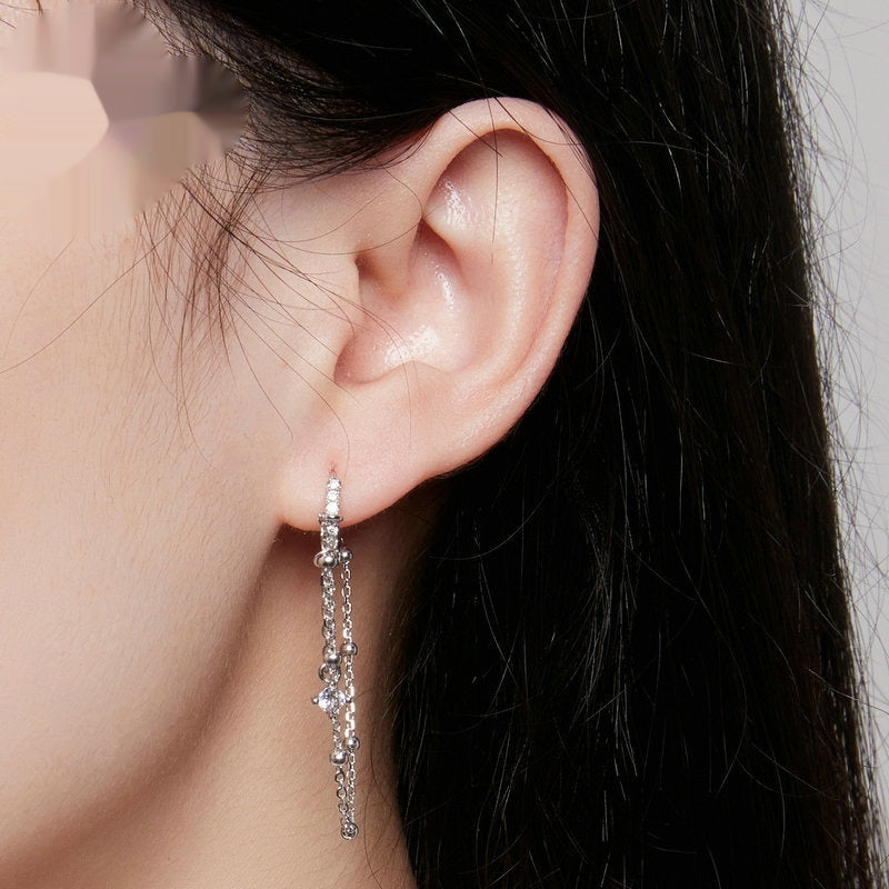 Silver Earrings Tassel Electroplated Zircon Long
