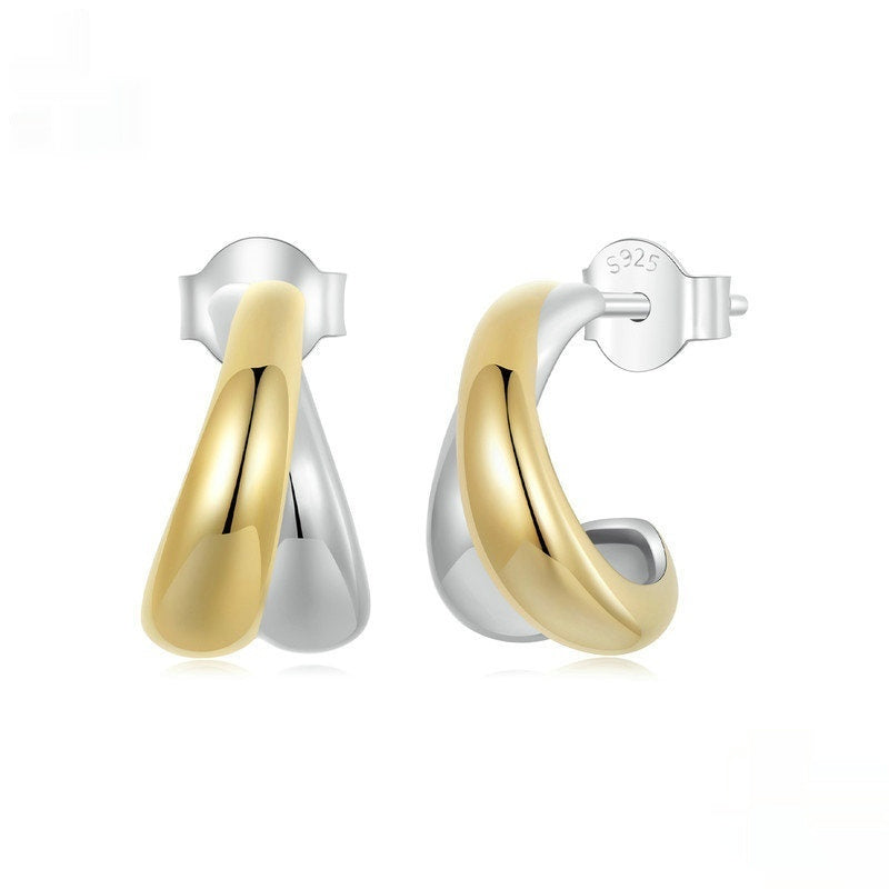 Double Ring Plain Ornament Female Earrings Silver Gold
