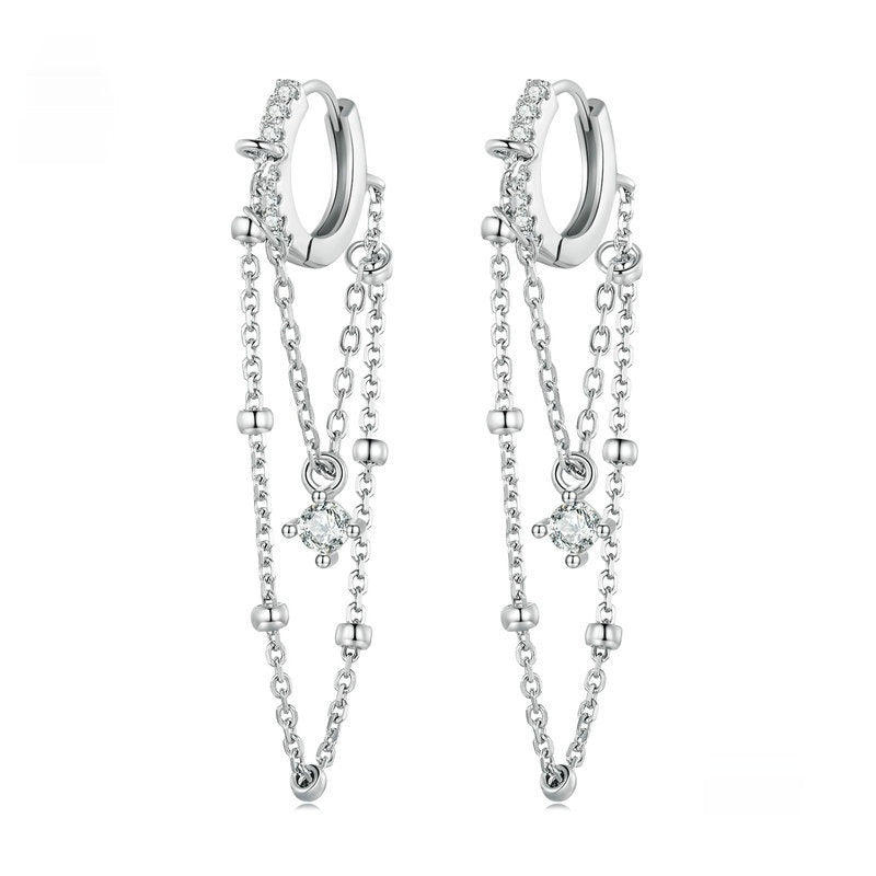 Silver Earrings Tassel Electroplated Zircon Long