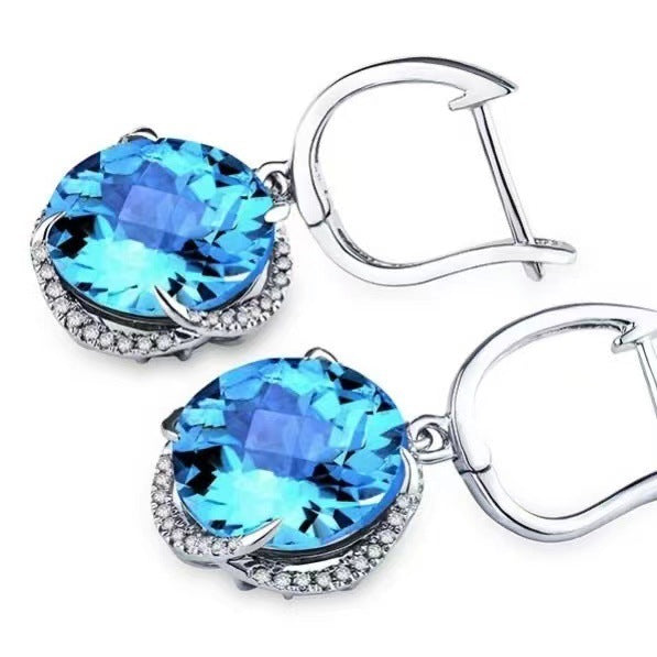 925 Sterling Silver Fashion Sky Blue Topaz Gem Three-piece Jewelry