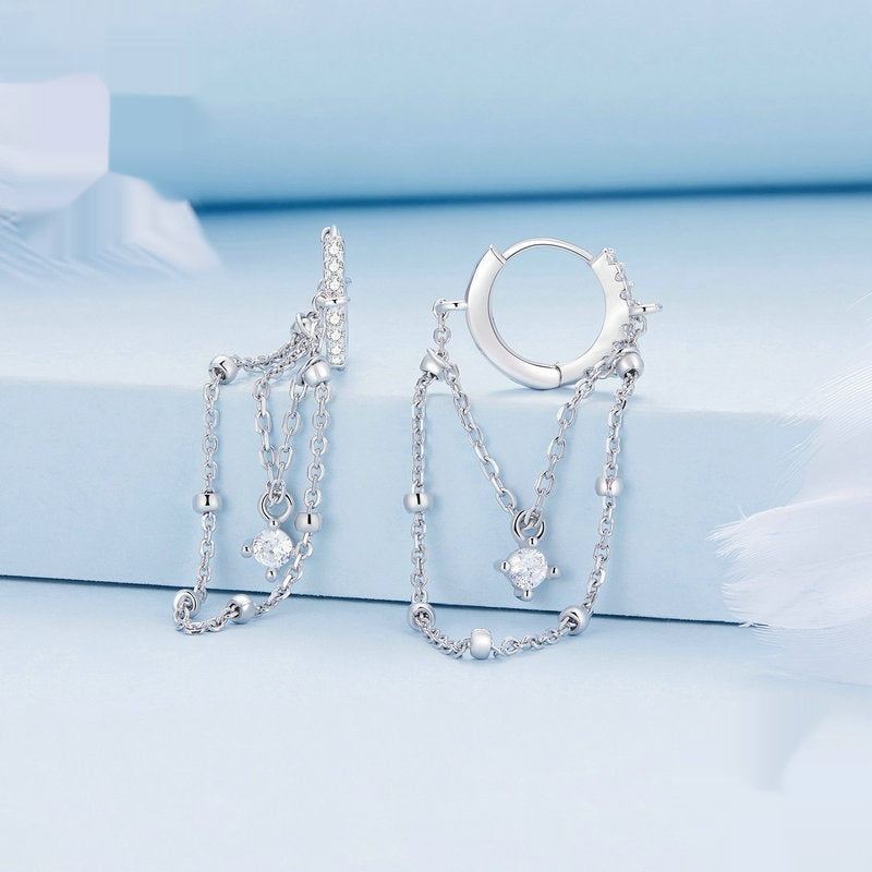 Silver Earrings Tassel Electroplated Zircon Long