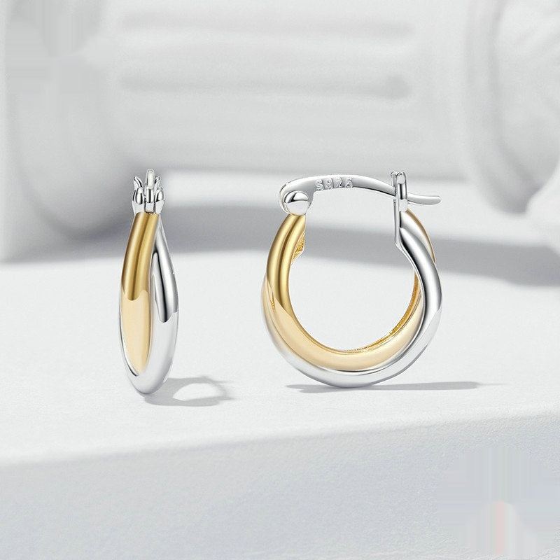 Double Ring Plain Ornament Female Earrings Silver Gold