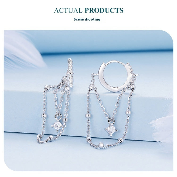 Silver Earrings Tassel Electroplated Zircon Long