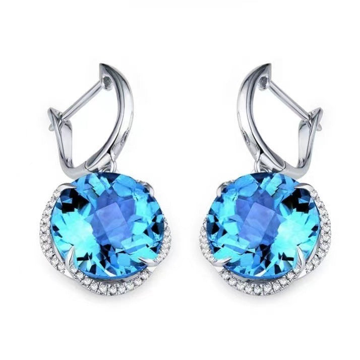 925 Sterling Silver Fashion Sky Blue Topaz Gem Three-piece Jewelry