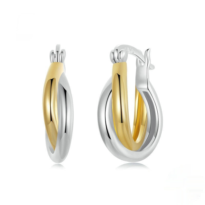 Double Ring Plain Ornament Female Earrings Silver Gold