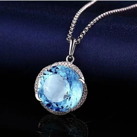 925 Sterling Silver Fashion Sky Blue Topaz Gem Three-piece Jewelry
