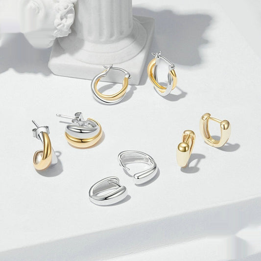 Double Ring Plain Ornament Female Earrings Silver Gold